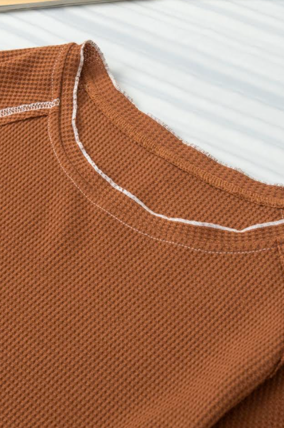 Chestnut Contrast Knit V Neckline Short Cardigan