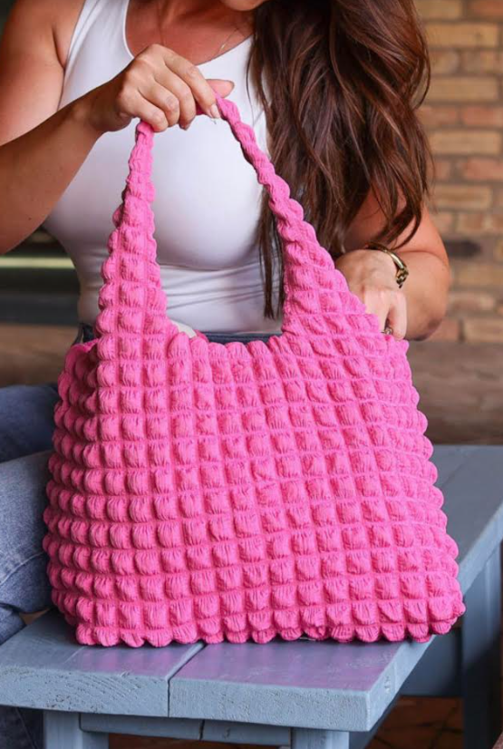 Fuchsia - Puffy Textured Everyday Handbag