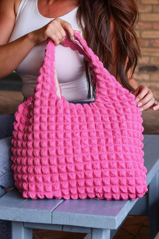 Fuchsia - Puffy Textured Everyday Handbag