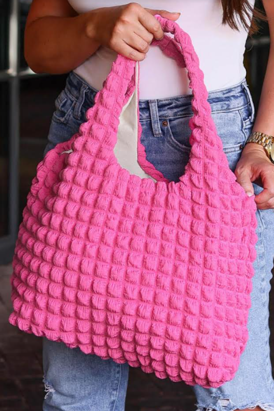 Fuchsia - Puffy Textured Everyday Handbag