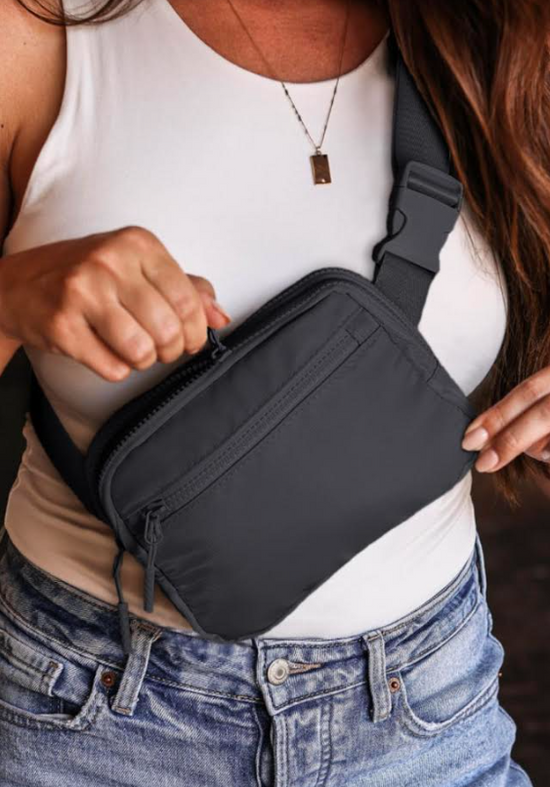 Black Wide Belt Crossbody Bag