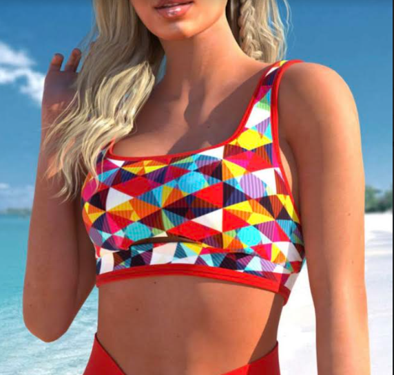 Geometric Red Swimsuit Top