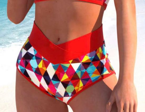 Geometric Red Swimsuit Bottom