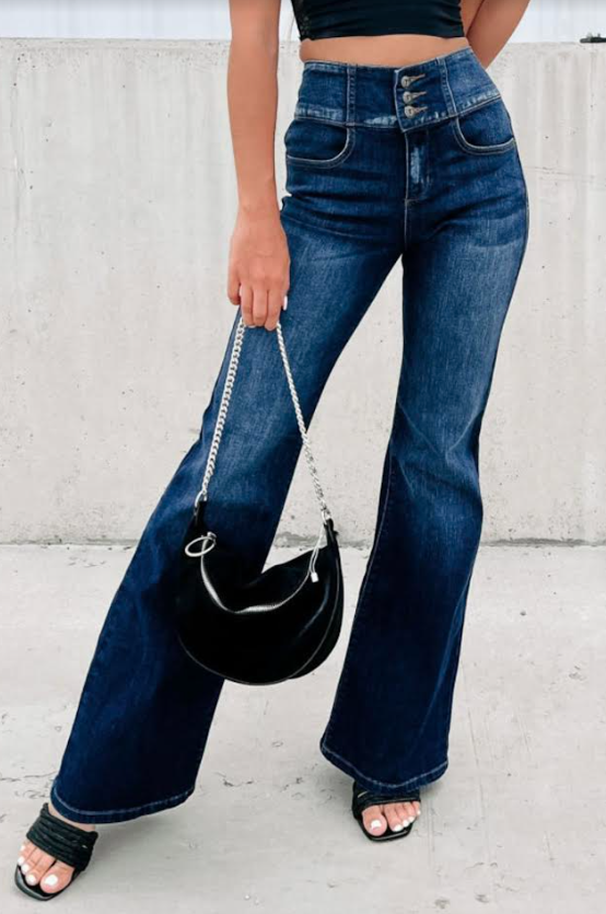 High Waisted Dark Blue Bootcut Jeans