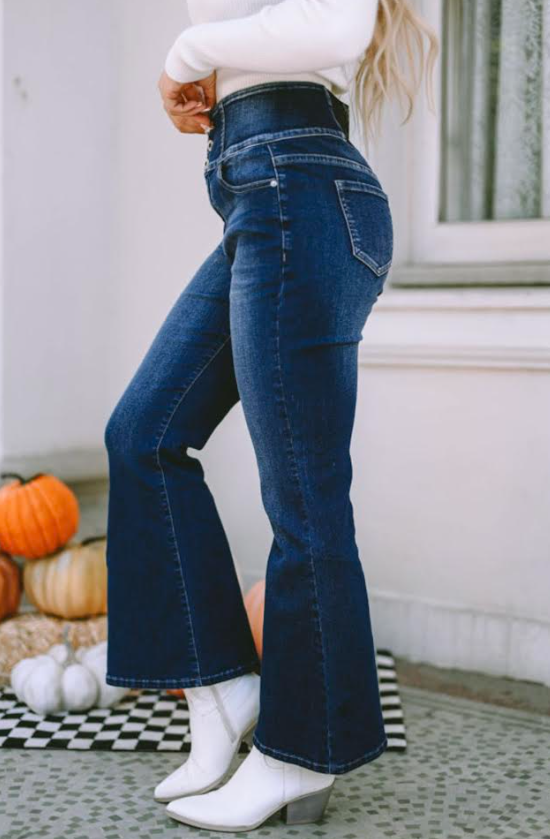 High Waisted Dark Blue Bootcut Jeans