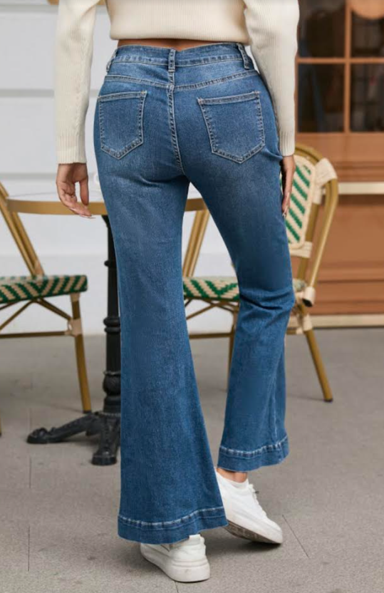 Dark Blue Seam Stitching Flare Jeans