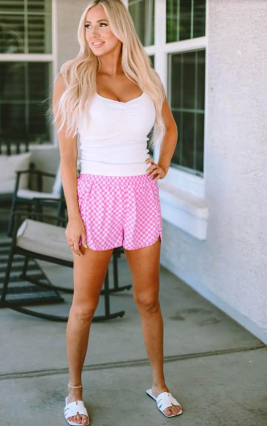 Pink Checkered Athletic Shorts