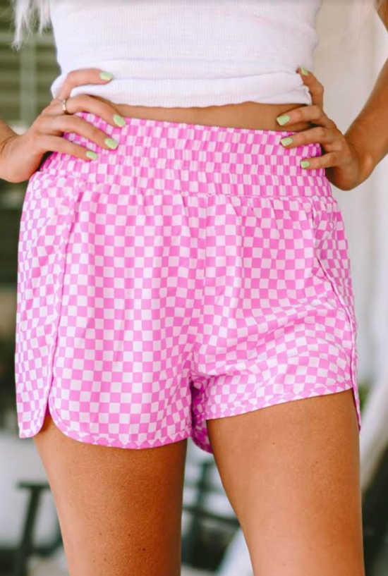 Pink Checkered Athletic Shorts