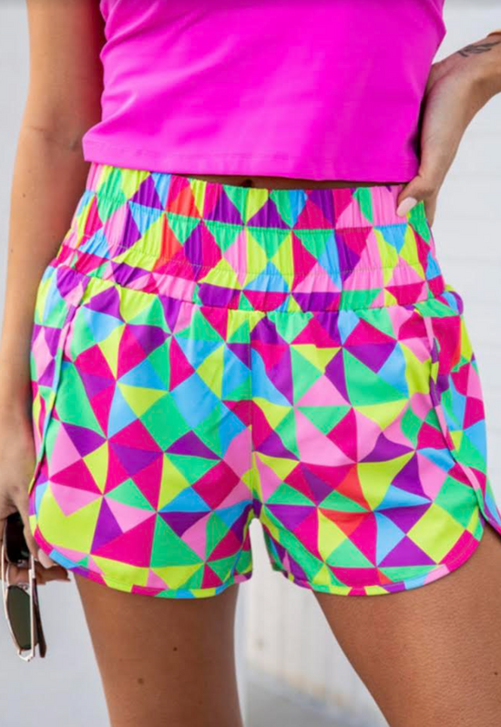 Multicolor Geometric Athletic Shorts