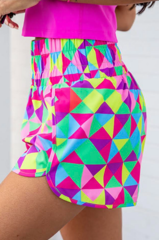 Multicolor Geometric Athletic Shorts