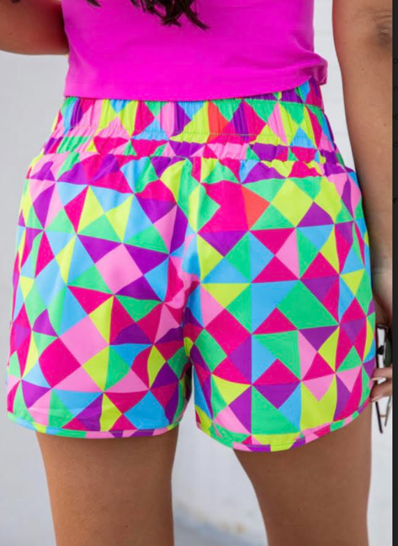 Multicolor Geometric Athletic Shorts