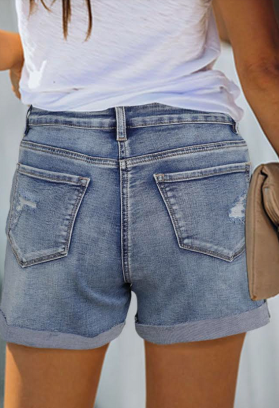 High Waisted Blue Denim Short