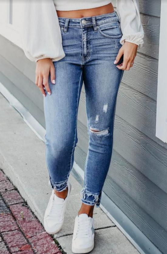 Distressed Blue Light Wash Skinny Jeans