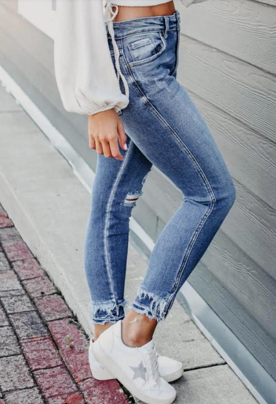 Distressed Blue Light Wash Skinny Jeans