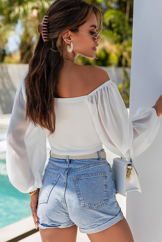 crop top with sheer sleeves