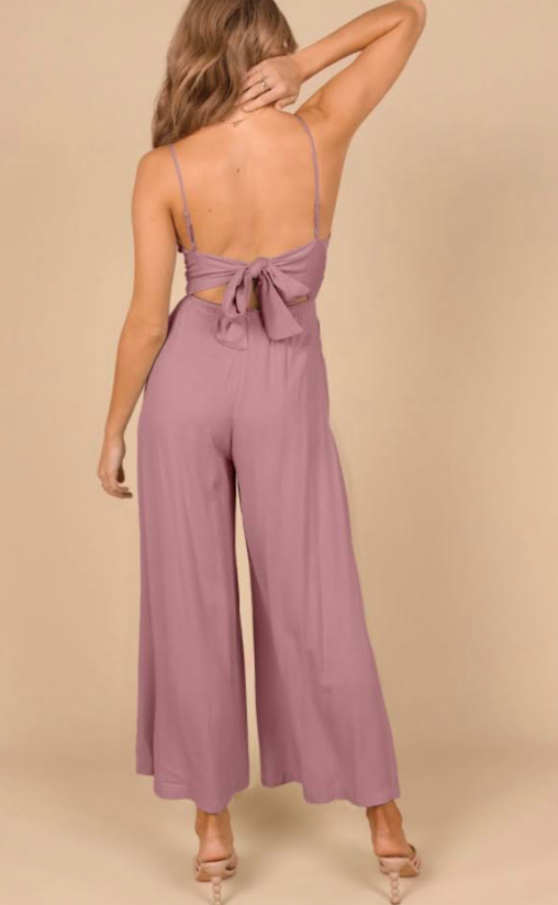 Rosy Pink Spaghetti Straps Backless Knot Wide-Leg Jumpsuit