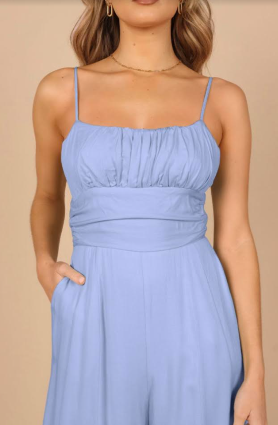 Sky Blue Spaghetti Straps Backless Knot Wide-Leg Jumpsuit