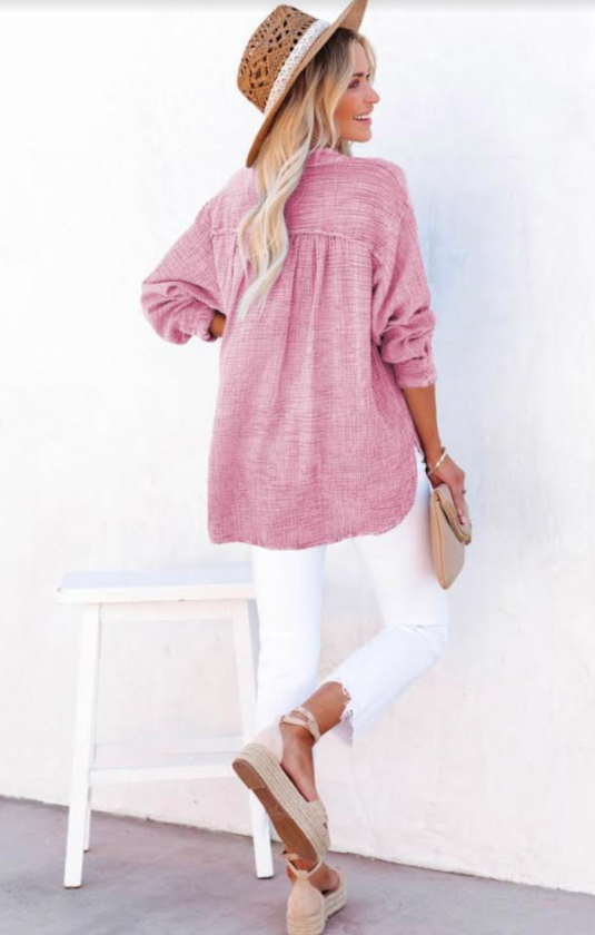 Crinkle Texture Loose Henley Top