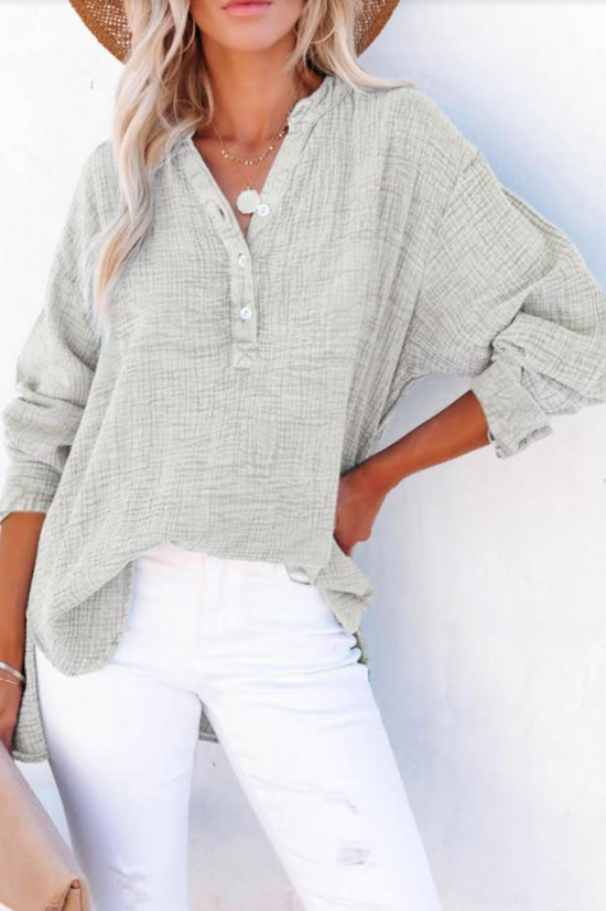 Crinkle Texture Loose Henley Top