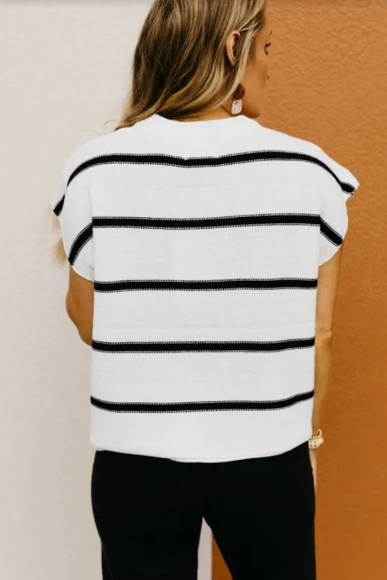 White/Black Striped Batwing Sleeve Sweater Tee