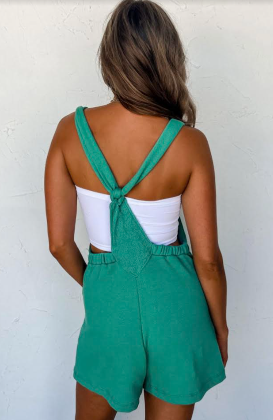 Mint Green Knotted Straps French Terry Romper