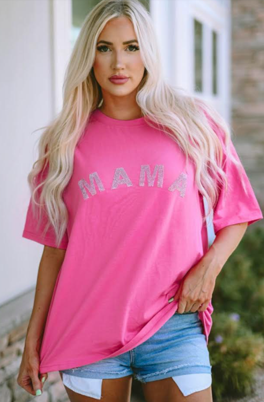 Rose Rhinestone MAMA Graphic T Shirt