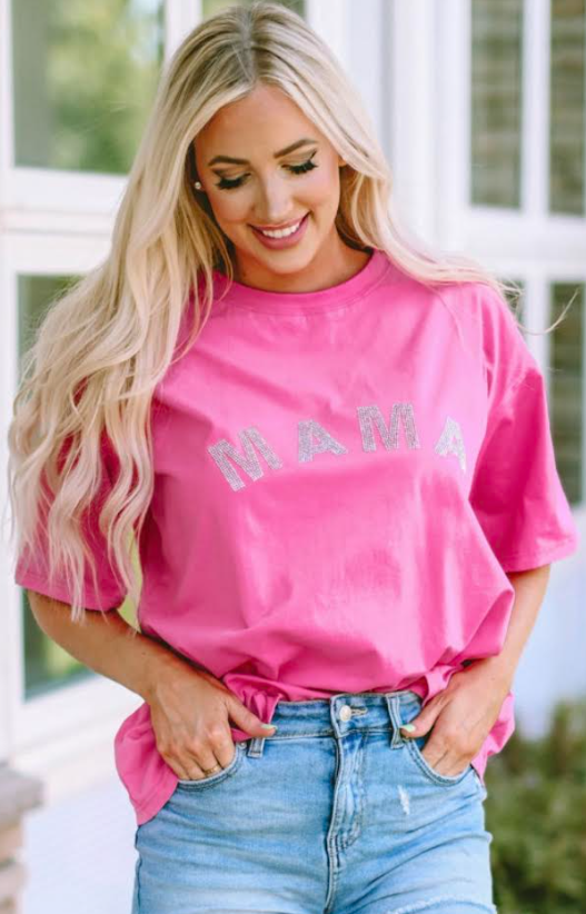 Rose Rhinestone MAMA Graphic T Shirt