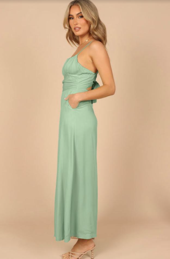 Pistachio Green Spaghetti Straps Backless Knot Wide-Leg Jumpsuit