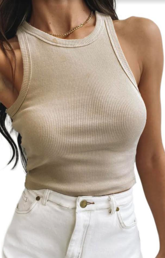 Beige Fashion Bodycon Tight Ribbed Tank Top