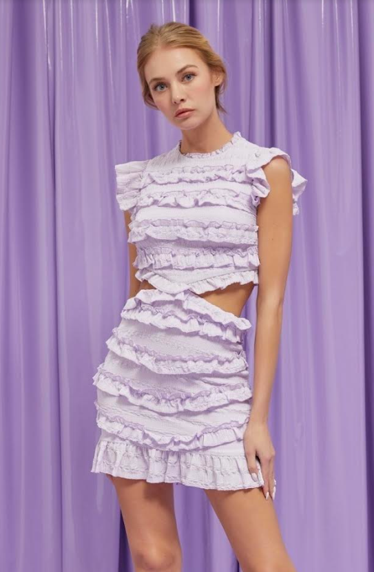 Lavender Ruffle Detailed Sleeveless Mini Dress