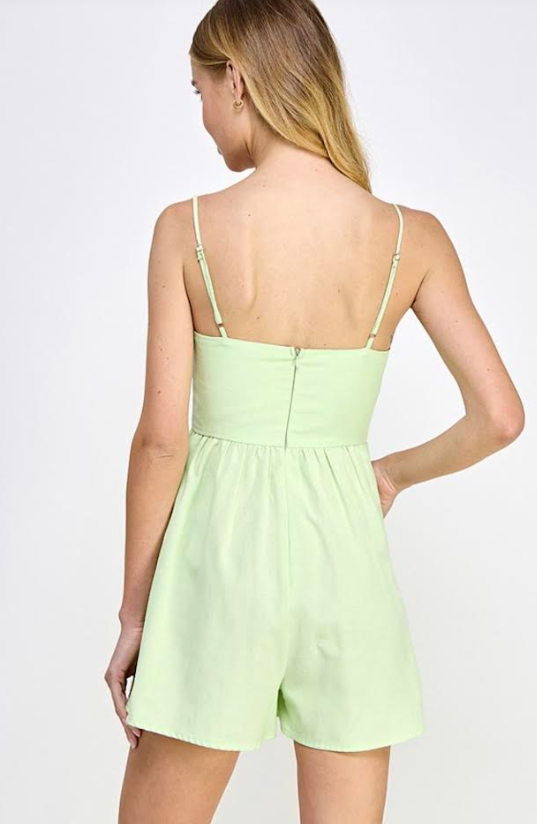 Light Lime Square Neck Bellow Pocket Flowy Romper