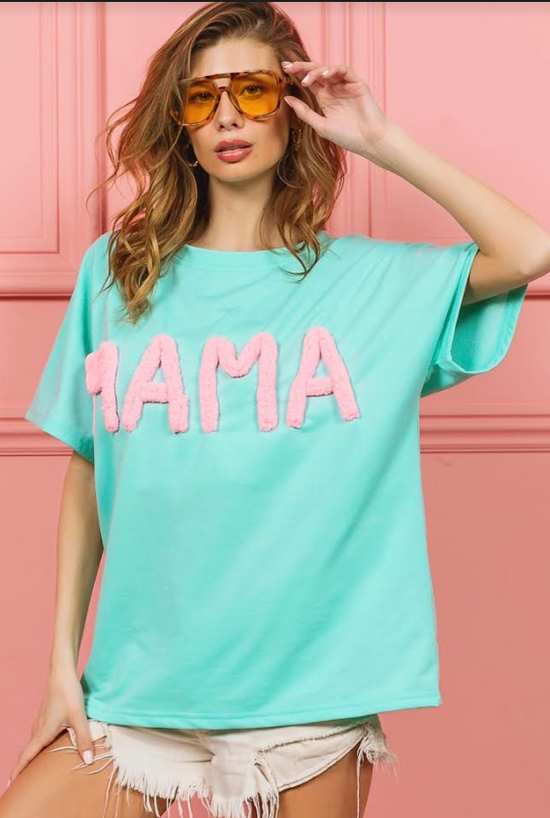 Mint/Pink Chunky Fleece Material MAMA