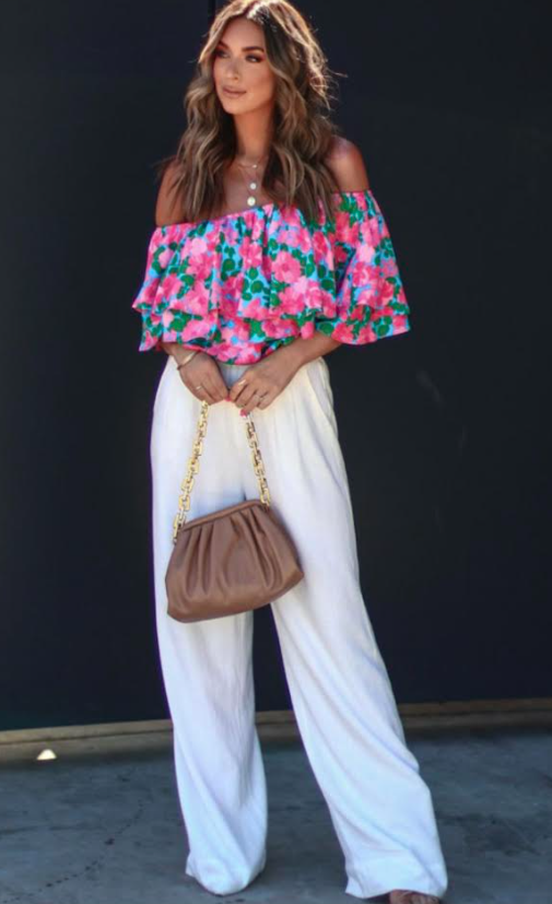 Rose Floral Off-Shoulder Tiered Ruffle Blouse