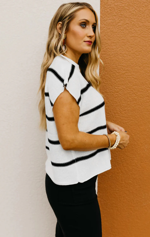 White/Black Striped Batwing Sleeve Sweater Tee