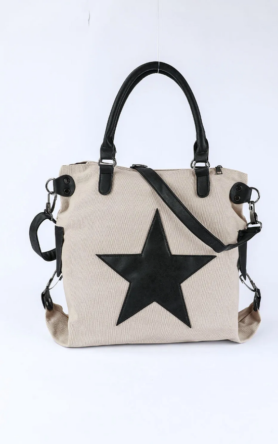 Beige Casual Five-pointed Star Canvas Handbag