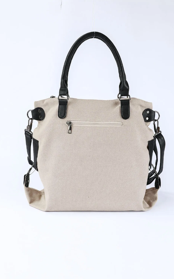 Beige Casual Five-pointed Star Canvas Handbag