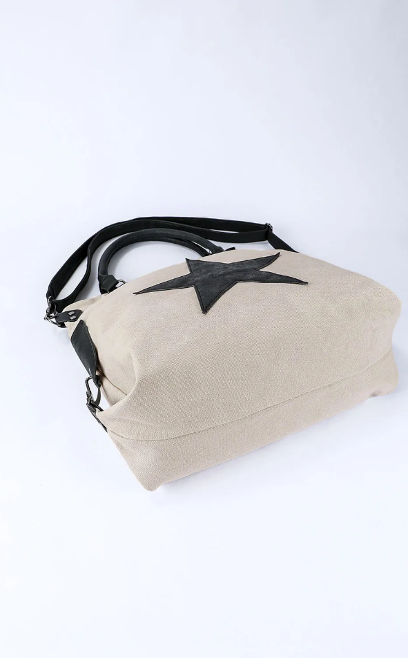 Beige Casual Five-pointed Star Canvas Handbag