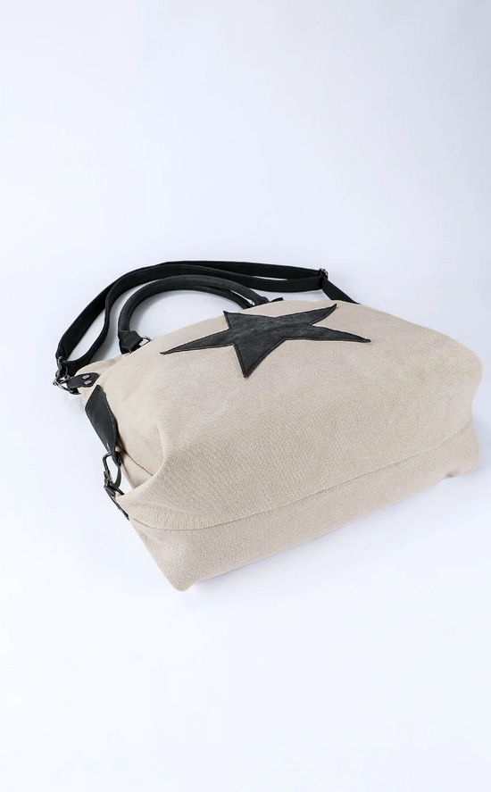 Beige Casual Five-pointed Star Canvas Handbag