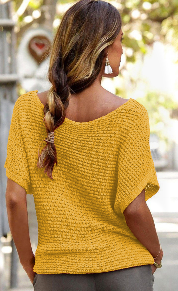 Solid Loose Knit Short Dolman Sleeve Sweater