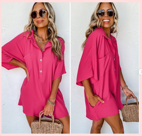 Half Button Collared Loose Romper