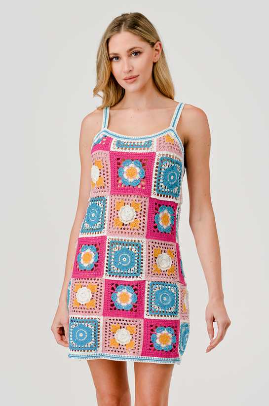 Multicolor Crochet Mini Dress My pink rose Multicolor Crochet Mini Dress My pink rose