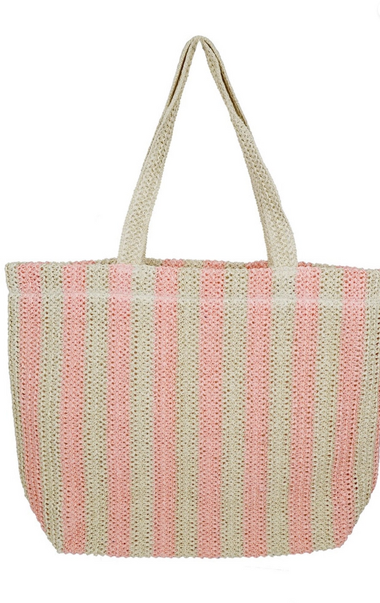 Striped Color Straw Crochet Tote Bag