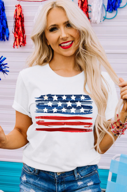 White American Flag Graphic Fashion Tee