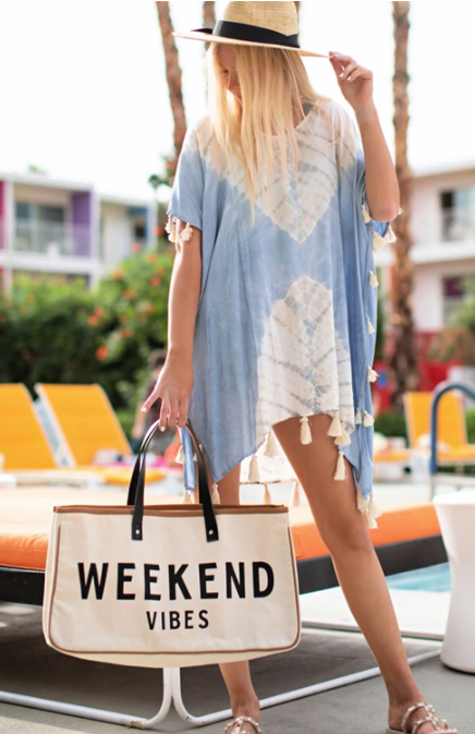 White WEEKEND VIBES Canvas Tote