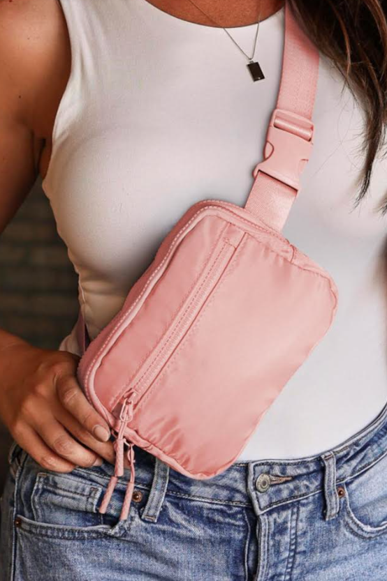 Light Rose Pink Wide Belt Crossbody Bag