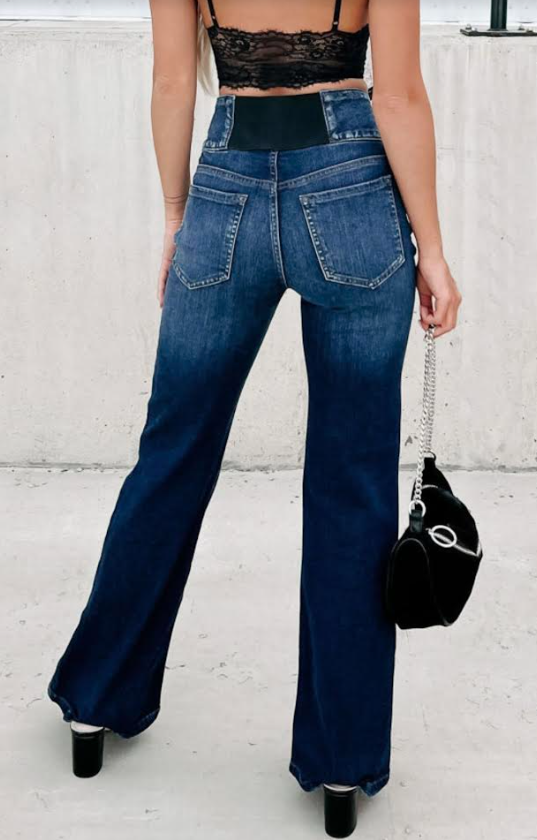 High Waisted Dark Blue Bootcut Jeans