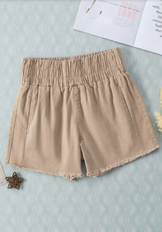 Beige Ruffle High Waist Lounge Shorts