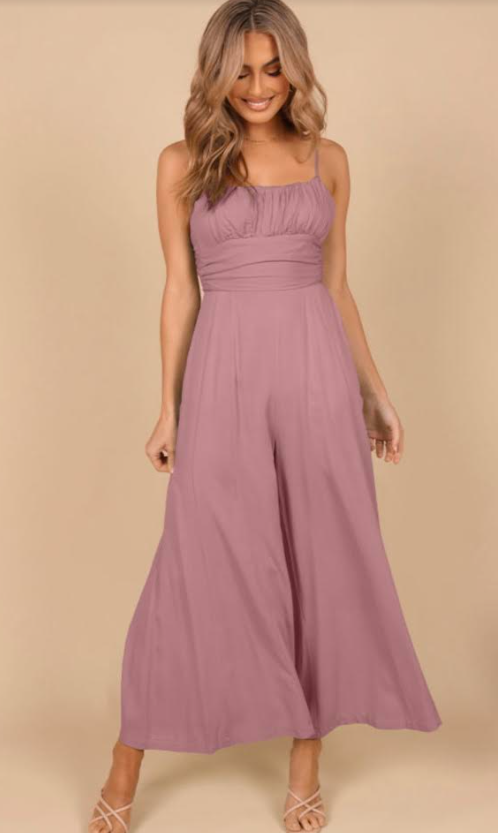 Rosy Pink Spaghetti Straps Backless Knot Wide-Leg Jumpsuit