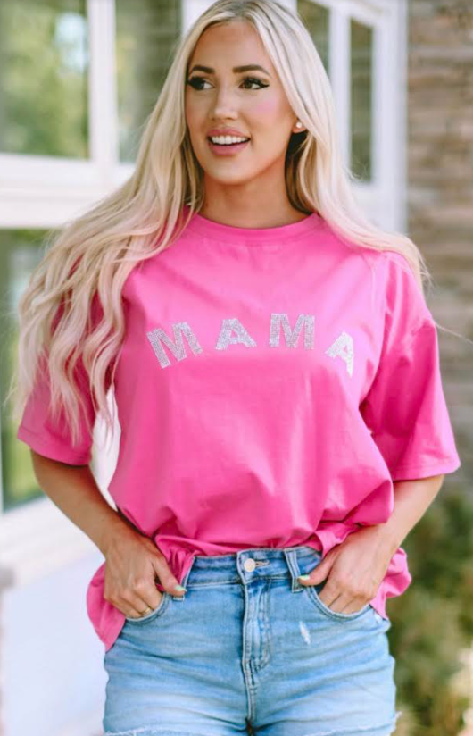 Rose Rhinestone MAMA Graphic T Shirt