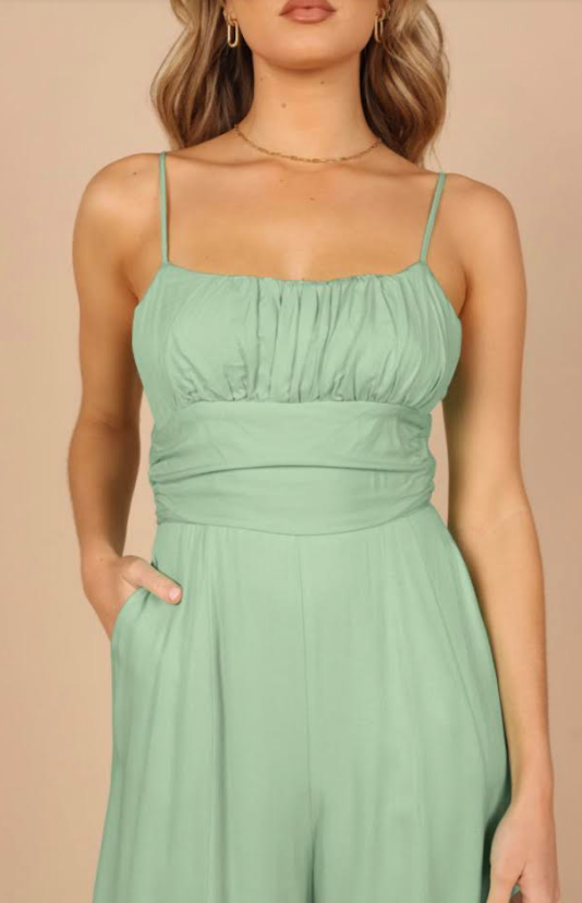 Pistachio Green Spaghetti Straps Backless Knot Wide-Leg Jumpsuit